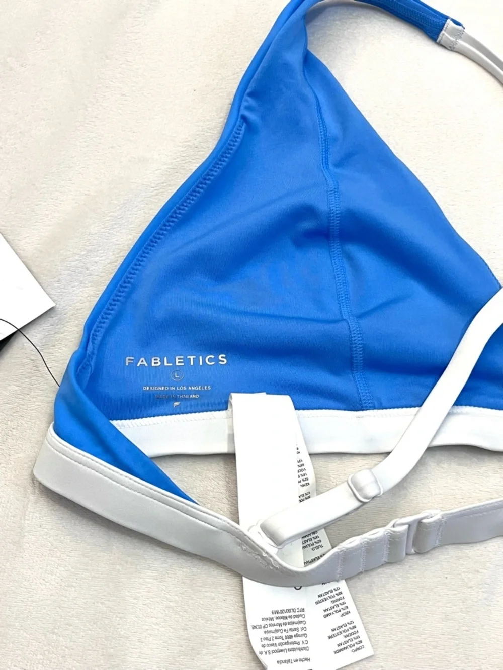 Fabletics Bright Blue Plunge Swim Top Bralette with White Band Bikini Top